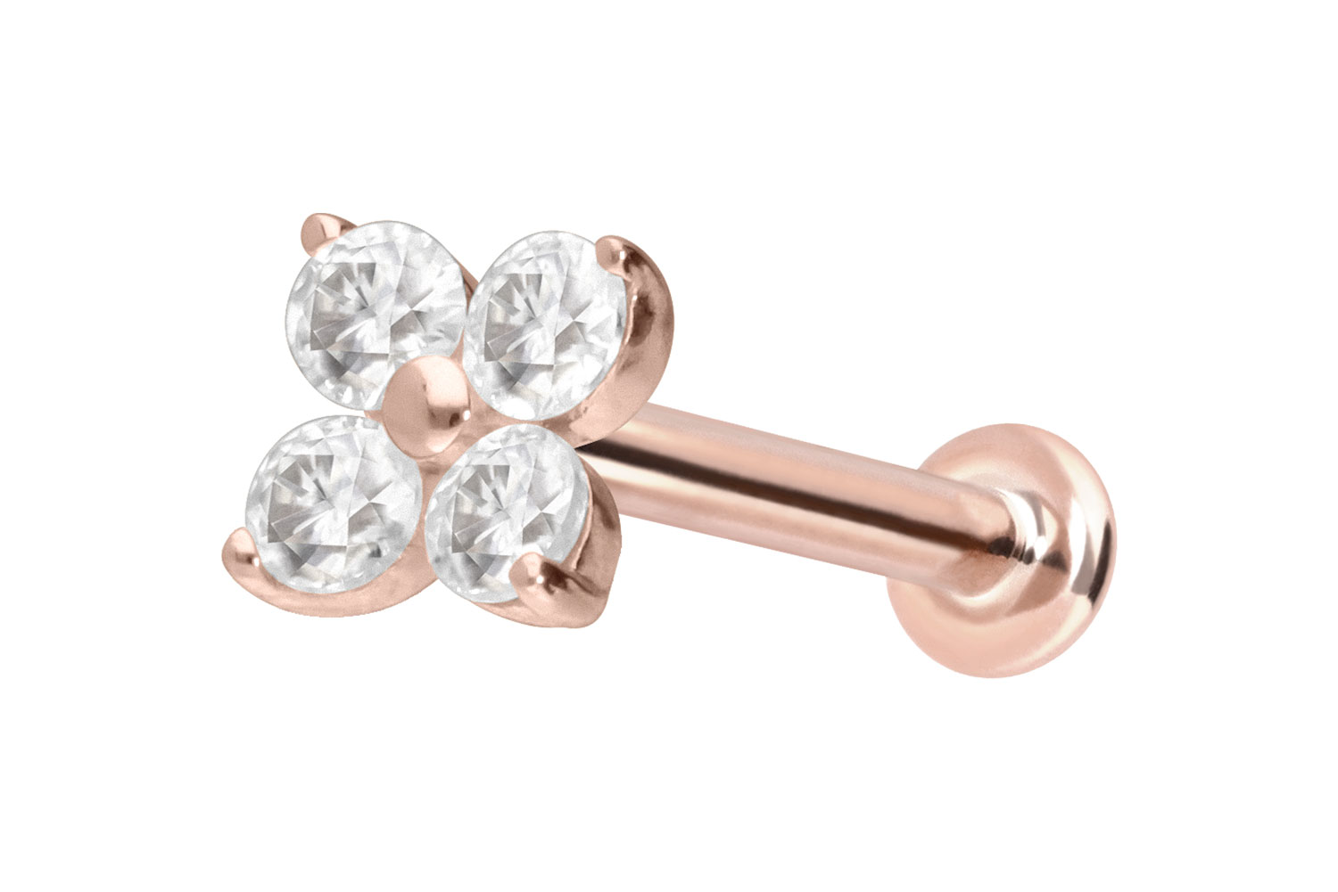 14 Karat Gold Labret Piercing mit Innengewinde MOISSANIT-BLUME